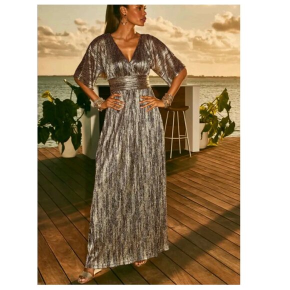 Lilly Pulitzer Dresses & Skirts - Lily Pulitzer Parigi Elbow Sleeve Maxi DRESS Metallic Rope Berry Crinkle Size L